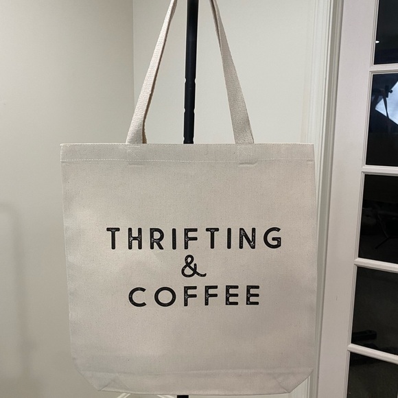 Canvas Tote Bag with Thrifting & Coffee Print - Picture 1 of 3